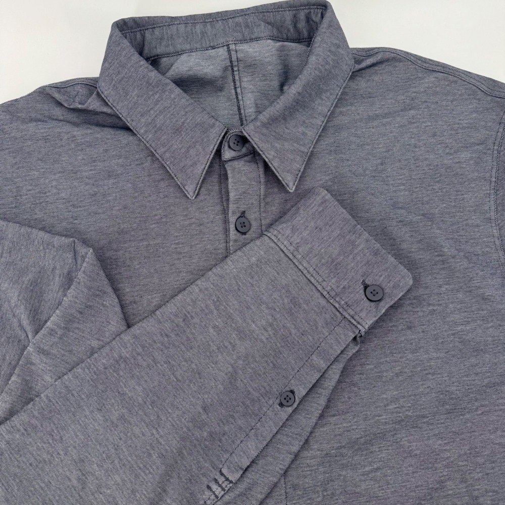 Lululemon Mens Commission Long Sleeve Shirt Gray Heathered Tech Button Down L